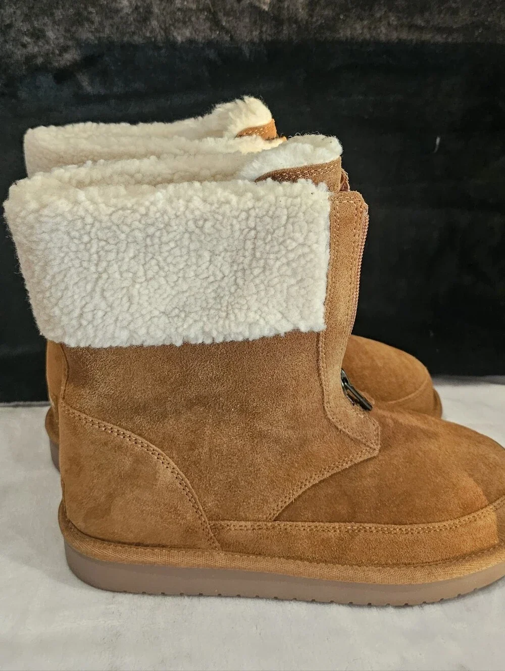 UGG Koolaburra Suede Zip-Front Shearling-Lined Boot in Tan- Size 4